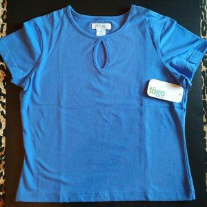 NEW Periwinkle Blue Cotton T-Shirt, Keyhole Neck, Short Sleeves, Medium
